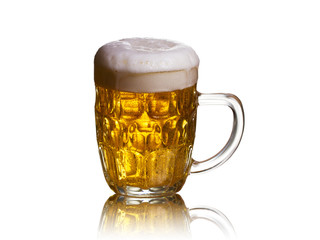 Beer on white background, horizontal. Glass of ale