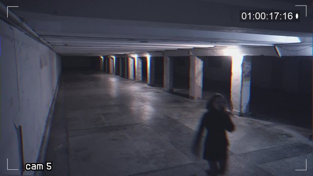 robbing a girl talking on the phone in an underpass. Recording from a surveillance camera