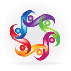 Logo teamwork hug people colorful symbol