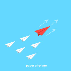 Paper airplanes on a blue background, business competition, isometric image
