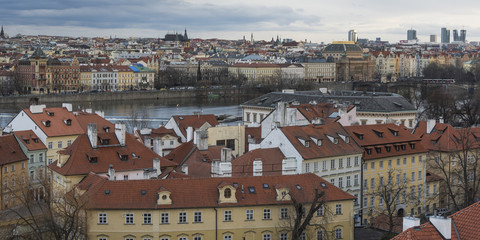 Fototapeta na wymiar View of Prague city from Lesser Town Bridge Tower, Czech Republic