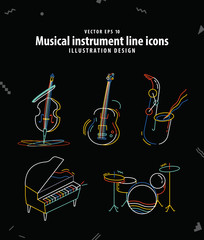 Naklejka premium Musical instrument line icons illustration vector. Music concept.