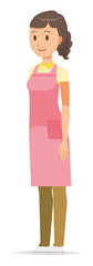 A female home helper wearing an apron is standing obliquely