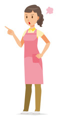 The female home helper in an apron is angry
