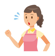 A female home helper wearing an apron is running