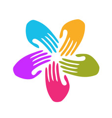 Group of 5 hands together, teamwork icon