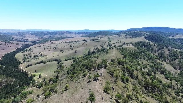 Scenic mountain ridge in Australian countryside, aerial