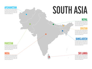 Infographic map of South Asia. Modern template with text and colorful state headers. Vector illustration. © pyty