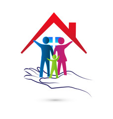 Loving family with caring hands icon
