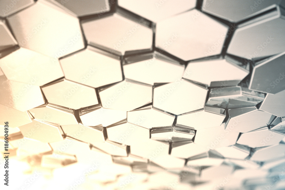 Poster futuristick abstract hexagonal background with depth of field effect. structure of a large number of