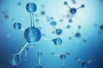 3D illustration Atoms structure. Science or medical background with molecules and atoms. Medical background for banner or flyer. Structure at the atomic level