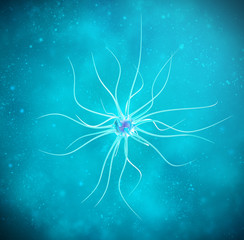 Brain cell on blue background. 3d illustration high quality