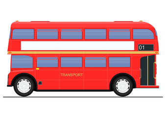 Obraz na płótnie Canvas Cartoon red double decker bus. Side view. Flat vector.