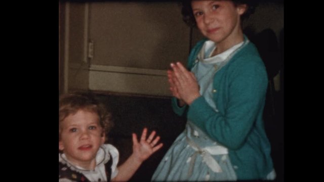 1956 Two Young  50's little girls play pattycake