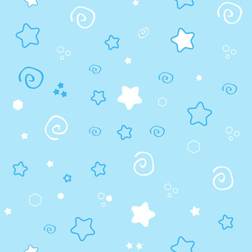 Seamless Pattern Baby Set On Blue Background. Cute Illustration Of A Delicate, Soft Color.