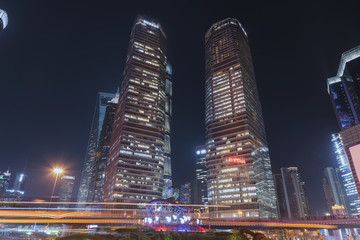 Shanghai architectural landscape and city road night view