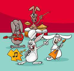 rabbits rock musicians band cartoon illustration