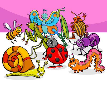 cartoon insects and bugs characters group