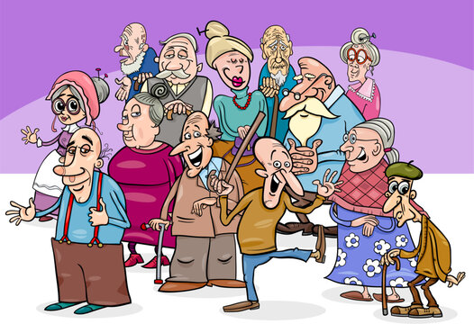 senior characters group cartoon illustration