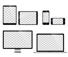 Realistic set of monitor, laptop, tablet, smartphone - Stock Vector illustration