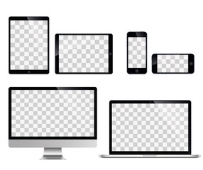 Realistic set of monitor, laptop, tablet, smartphone - Stock Vector illustration - obrazy, fototapety, plakaty