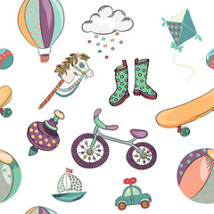 Vector illustration of colorful ourdoor toys on white background