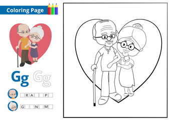 Grandparents day coloring page - obrazy, fototapety, plakaty