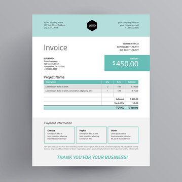 Invoice template infographic design form - vector light green teal background vector