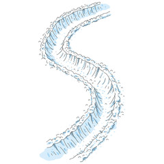 A cartoon of a curved path shoveled through fresh fallen snow.