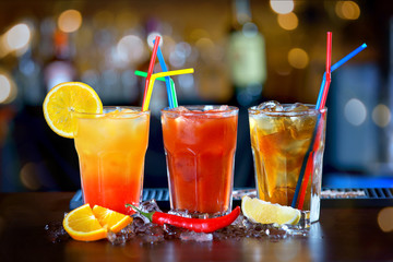 alcoholic cocktails on the bar