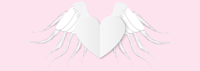 Heart with wings. Paper Style Vector Illustration