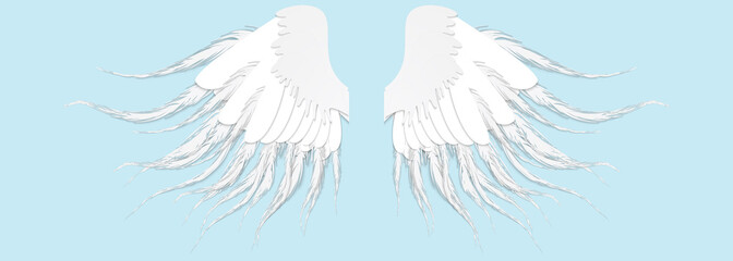 Angel wings isolated on the blue background. Wings of the Seraphim. Vector