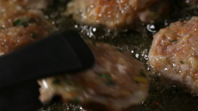 Frying Meatballs In Oil On A Frying Pan, Unhealthy Meal Food