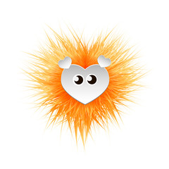 Shaggy bright fluffy monster, with eyes and ears. Can be used as a frame for the text of congratulations on Valentines Day.