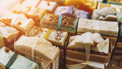 Handmade natural eco soap, selective focus