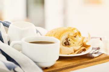 Morning coffee on the kitchen background