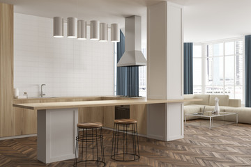 White living room interior, bar and sofa side