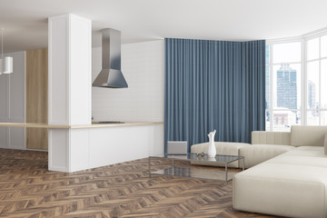 White living room corner, bar and sofa