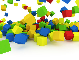 Obraz premium Falling multi color boxes on white background