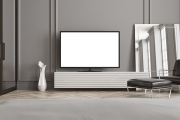 White screen TV set in a living room