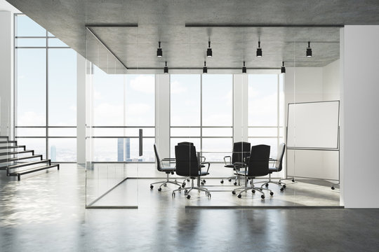 White and glass conference room