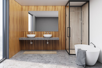 Wooden bathroom, mirror
