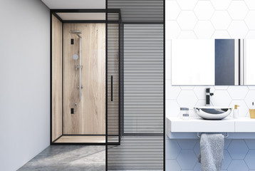 Hexagon tile bathroom, sink and shower