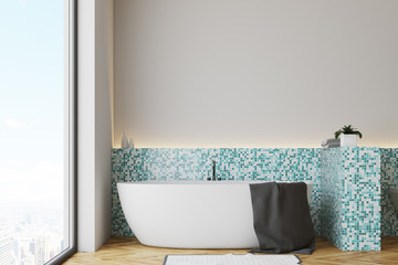 Green tile bathroom, white tub