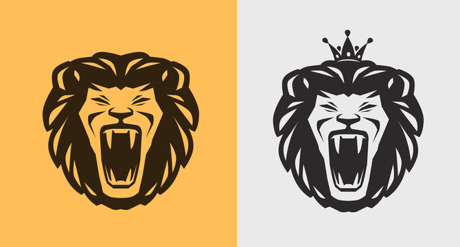 Lion roaring logo or label. Animal, wildlife icon. Vector illustration