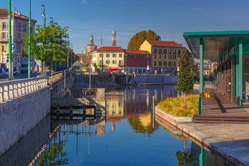 Darsena of Milan in the sunny morning, Milan, Lombardia, Italy