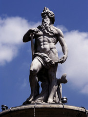 Detail of the Danubius Fountain, located in the middle of Erzsebet square, symbolizing Hungary's rivers.