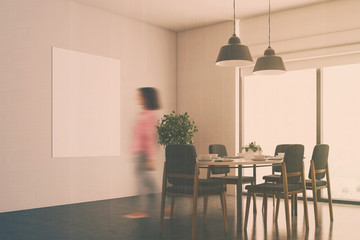 White dining room corner, poster blur