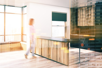 Black and wooden kitchen corner, bar blur