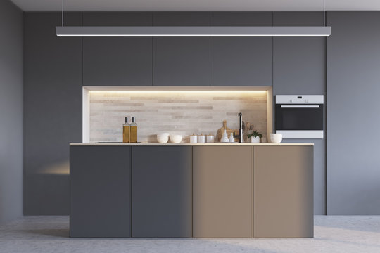 Black kitchen with a bar